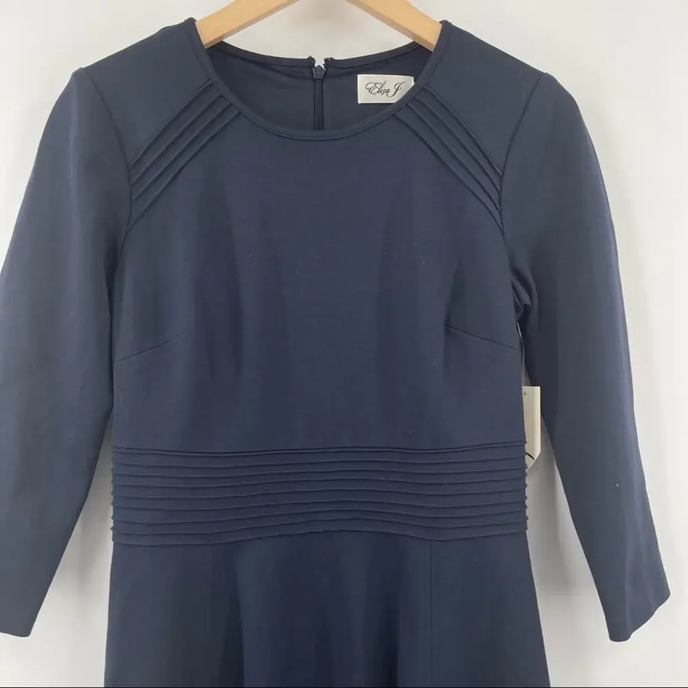 ELIZA J Dress Navy Cocktail Formal Business Wedding Pleated Long Sleeve NWT SZ 6 - Picture 5 of 13